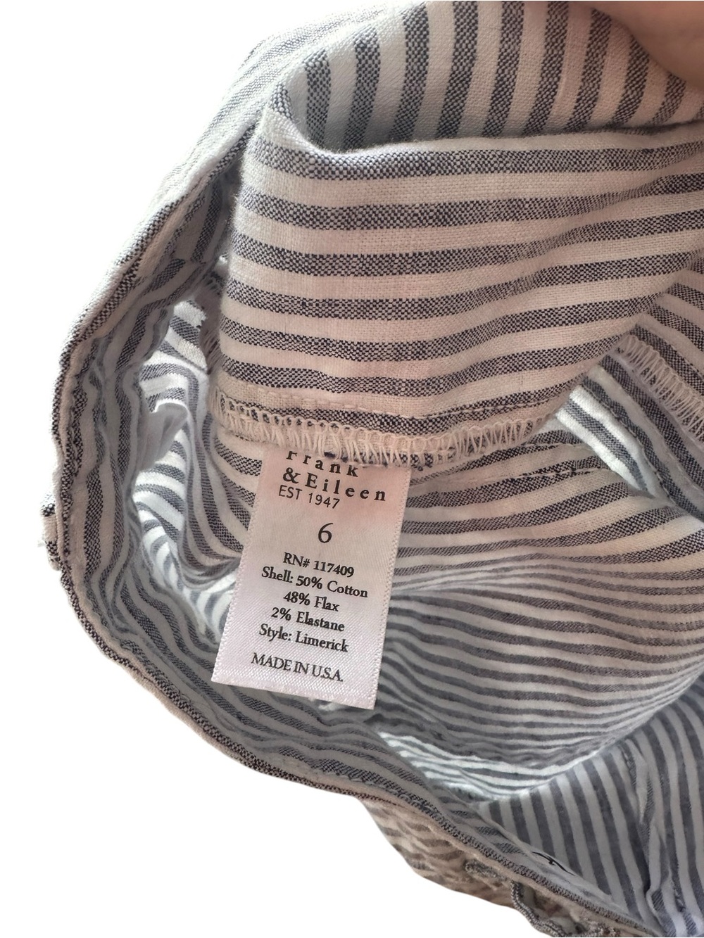 Frank & Eileen Limerick 6 Linen Wide Leg Utility Navy and White Stripe Pants - Picture 8 of 8
